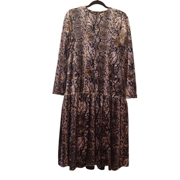 Belissa Animal Print Drop Waist Velour Women's Long Sleeve Dress US 16/L, EU 46 - Picture 1 of 7